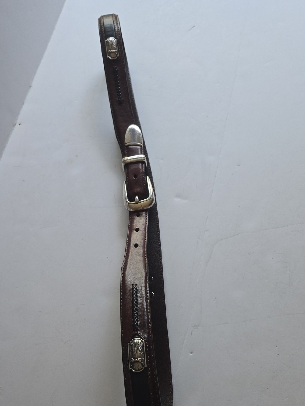 Brighton Onyx Men's Two-Tone Leather Belt with Silver-Tone Buckle